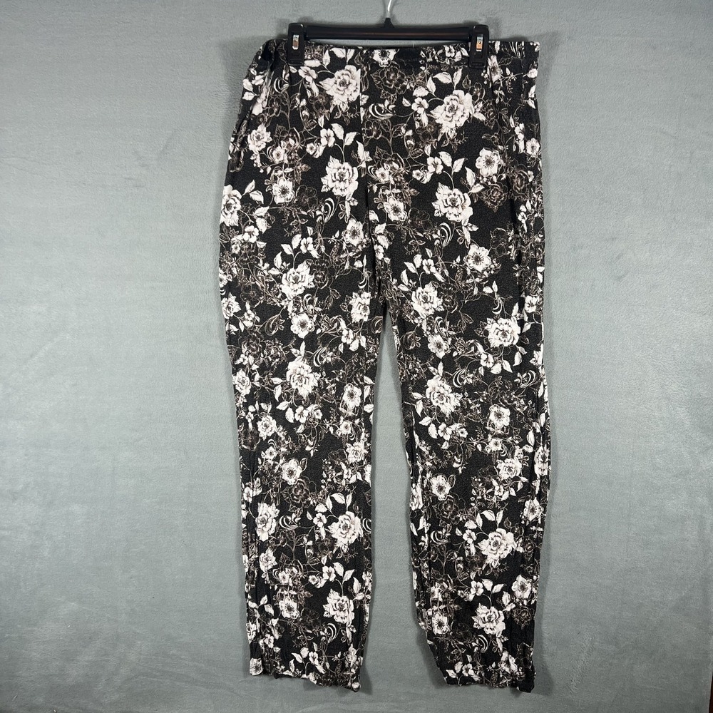 Apt. 9 Women's Size L Black Floral Rayon Spandex Jogger Pants Stretch Casual